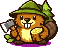 Alder, a beaver with an axe and a log