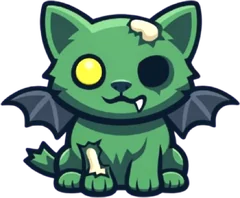 Belfry, a green zombie cat with bat wings