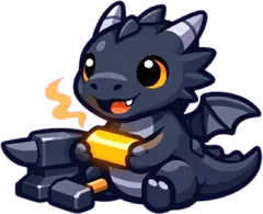 Bellows, a baby dragon at an anvil
