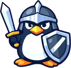Bosun, a penguin knight with a sword and shield