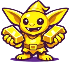 Doubloon, a golden goblin holding gold bars