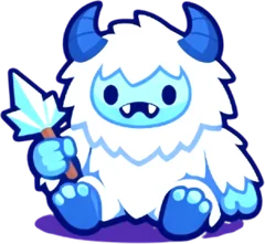 Drift, a small white yeti with an ice spear