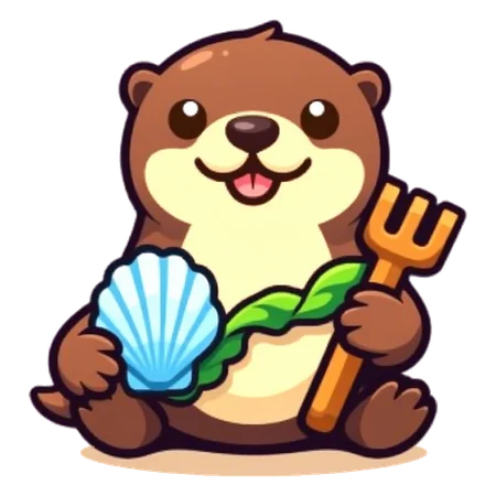 a sea otter with a shell and a little fork