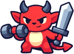 Grapple, a little red imp with a dumbbell and a sword