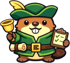 Ledger, a beaver with a bell and a clipboard