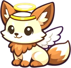 Seraph, a white fox with a halo and little wings