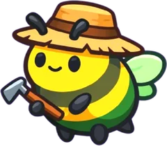 Skep, a bee in a straw hat with a little hammer