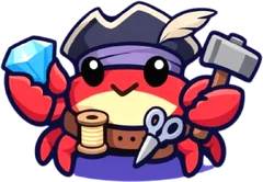 Snips, a pirate crab holding scissors and a hammer